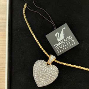 Swarovski Swan Pave Crystal Gold-plated Puffy Heart Necklace
